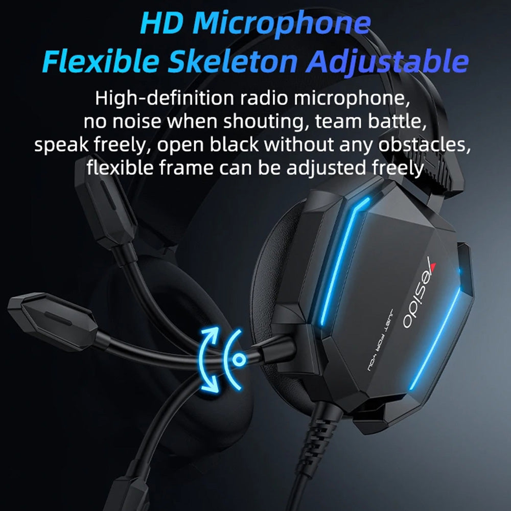 Slúchadlá na hranie 3.5mm Yesido EK03, RGB, 2m, Čierne