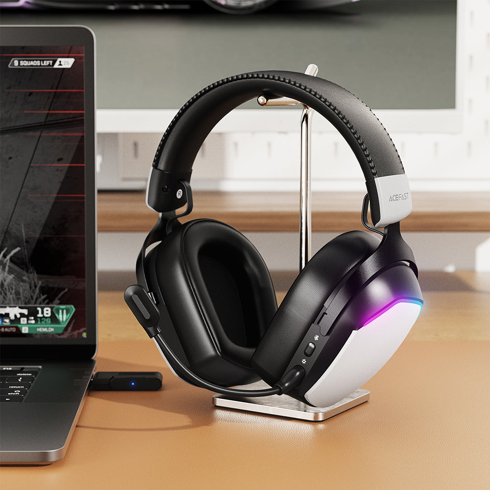 Bezdrôtové herné slúchadlá Acefast H11, RGB, BT / Wi-Fi / Káblové, Biele