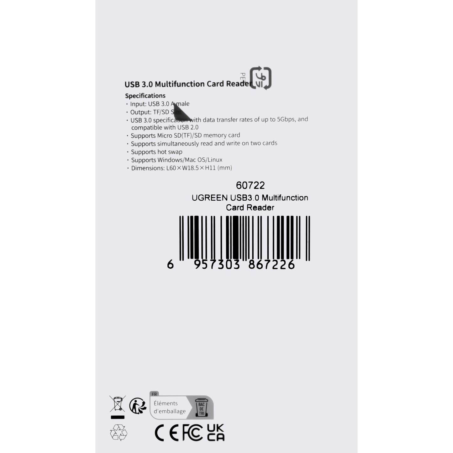 Čítačka kariet USB 3.0 UGREEN CM264, SD - microSD, čierna 