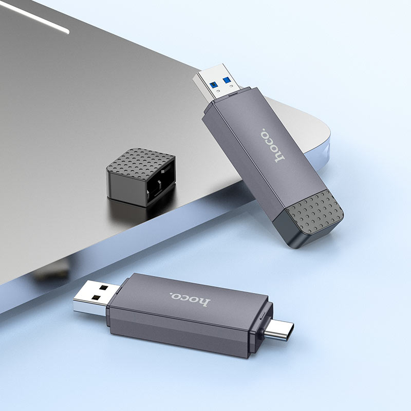 USB 3.0 / USB-C HOCO HB45 Card Reader, SD - microSD, Gray