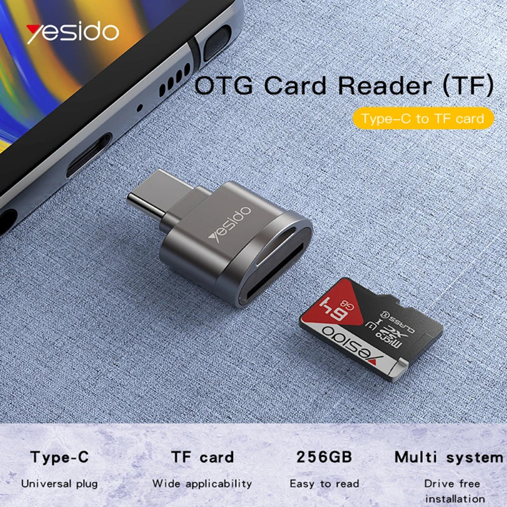 Čítačka kariet USB-C Yesido GS19, USB-A (OTG) - microSD, Sivá
