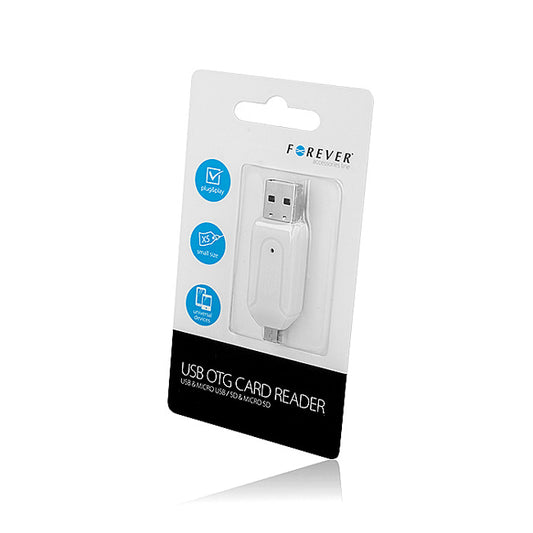 Čítačka kariet USB / microUSB Forever, SD - microSD, biela