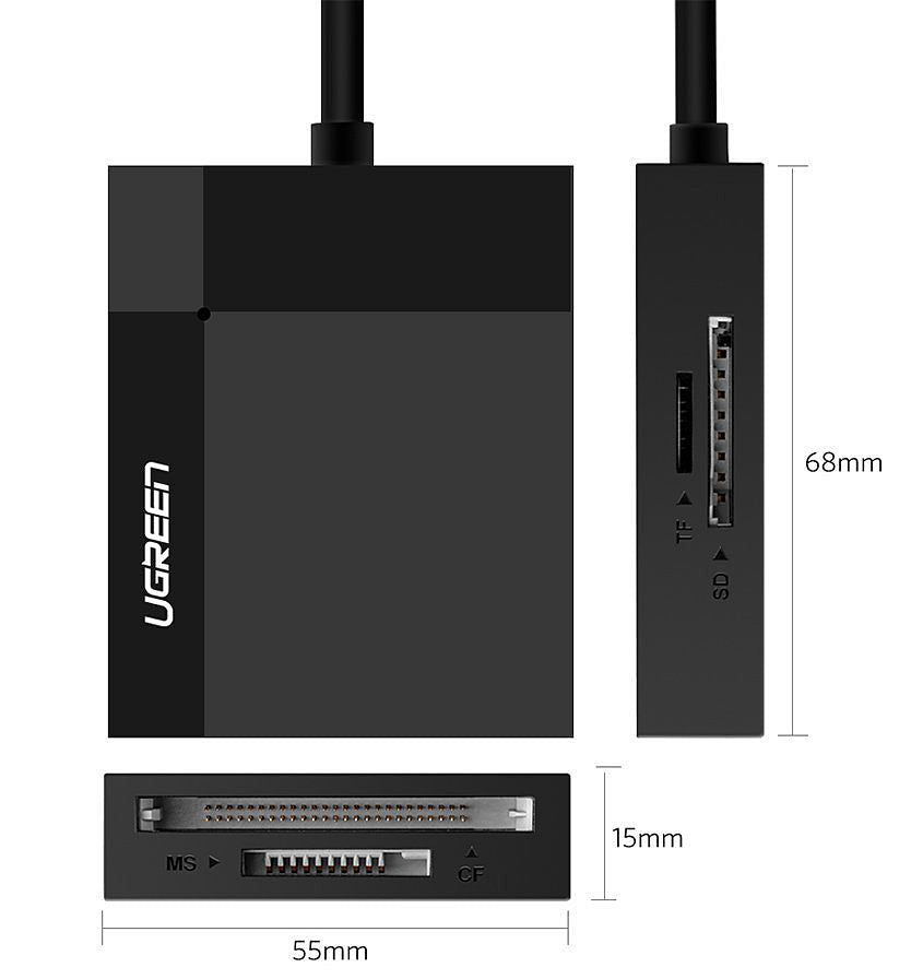 Čítačka kariet USB 3.0 UGREEN CR125, SD - microSD - CF - MS, Čierna