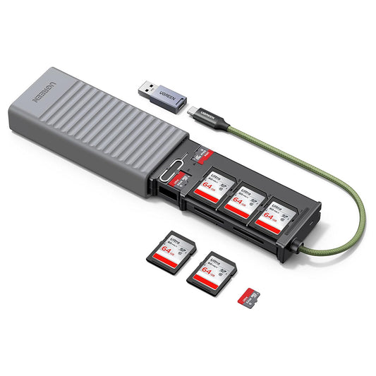 Čítačka kariet USB / USB-C s organizérom UGREEN CM856 (55899), 2 x SD - microSD, Sivá