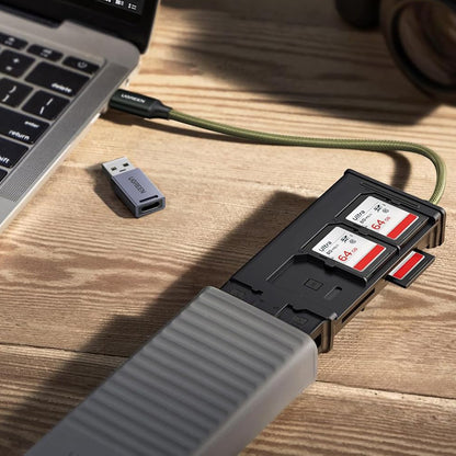 Čítačka kariet USB / USB-C s organizérom UGREEN CM856 (55899), 2 x SD - microSD, Sivá