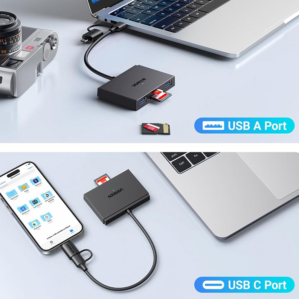 Čítačka kariet USB / USB-C UGREEN CM812 (45167), SD - microSD - 2 x USB-A, čierna