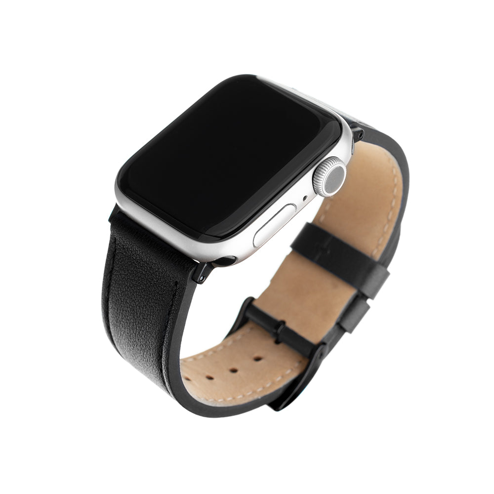 Fixed Leather remienok pre Apple Watch 42mm / 41mm / 40mm / 38mm Series, Čierny