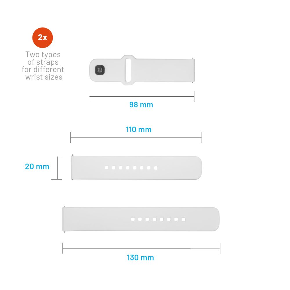 Fixed Silicone Sporty remienok pre Samsung Galaxy Watch / Huawei Watch Series, 20mm, Biela