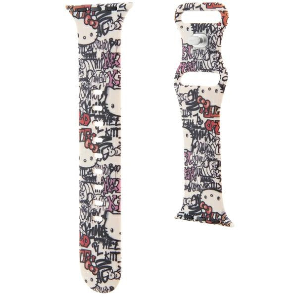 Remienok Hello Kitty Silicone Tags Graffiti pre Apple Watch 42mm / 41mm / 40mm / 38mm Series, Béžový