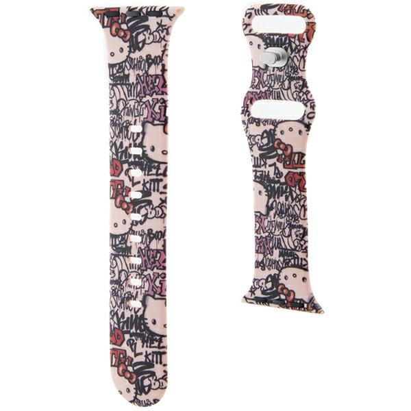 Remienok Hello Kitty Silicone Tags Graffiti pre Apple Watch 42mm / 41mm / 40mm / 38mm Series, Ružový
