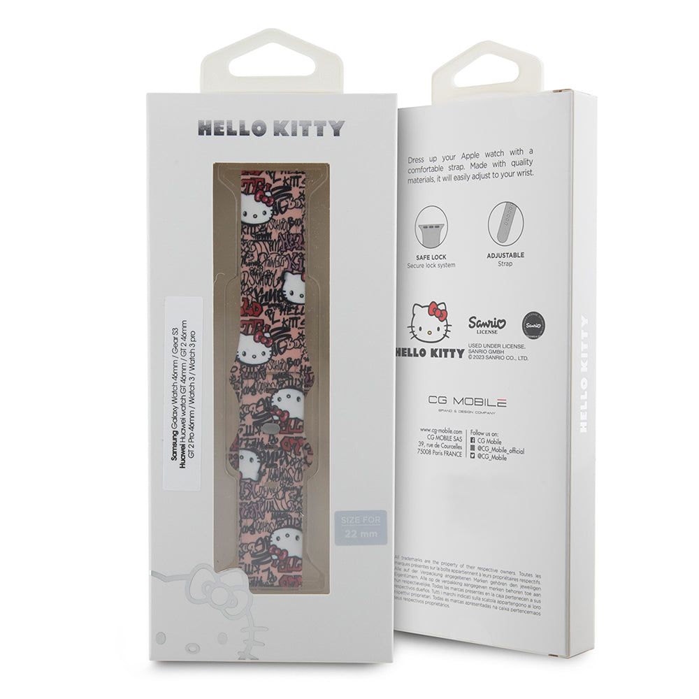 Remienok Hello Kitty Silicone Tags Graffiti pre Samsung Galaxy Watch / Huawei Watch 46mm / 45mm / 41mm Series, Ružový