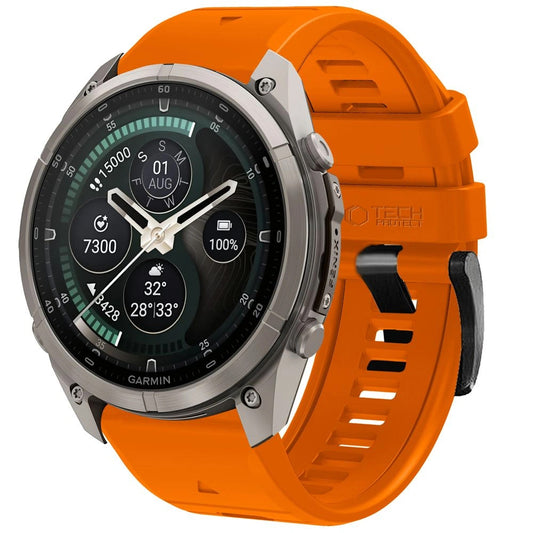 Techsuit Silicone Strap for Garmin Fenix 5 / 6 / 6 Pro / 7 / 8 / 8 Pro / E / 9 / 9 Pro, Orange