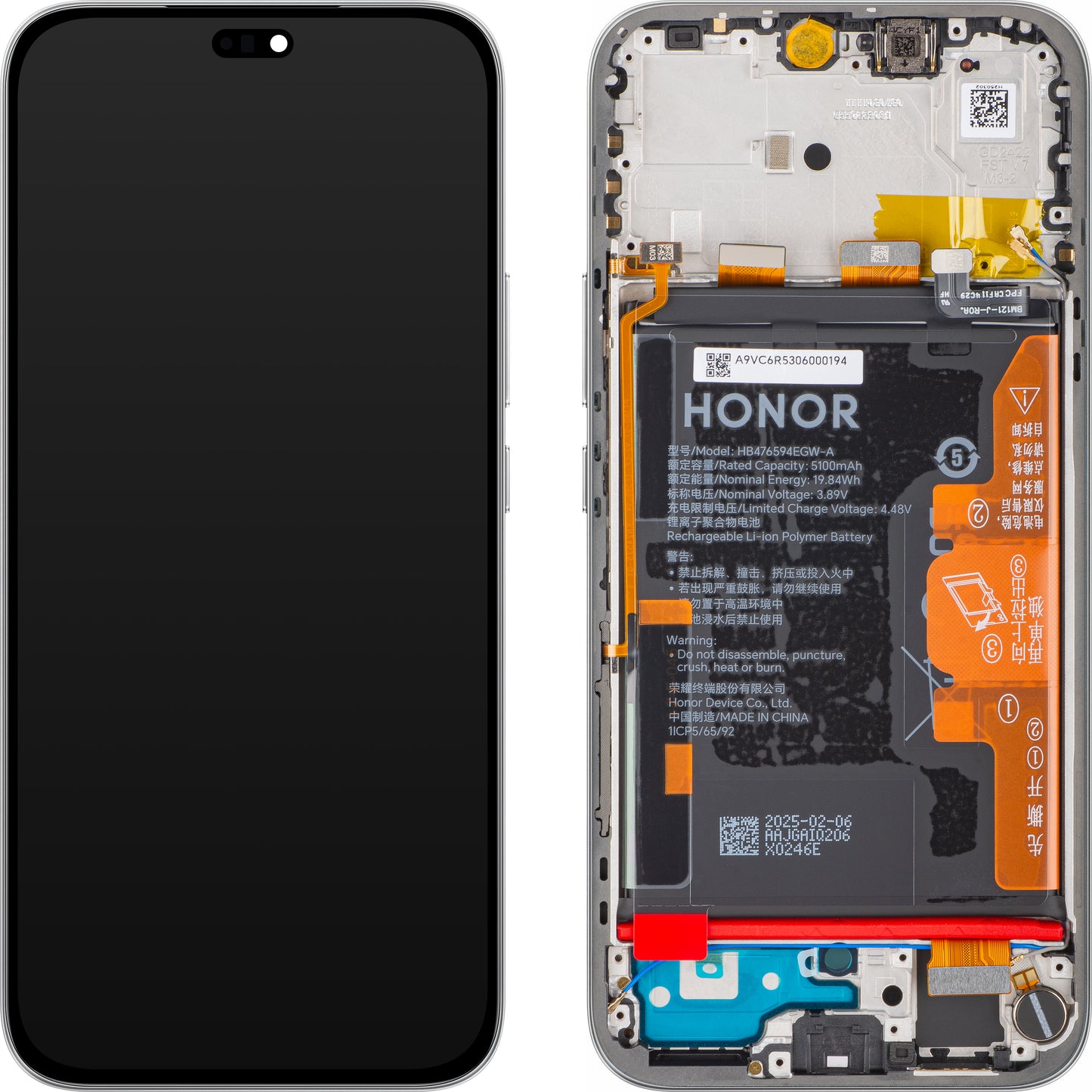 Displej s dotykovou obrazovkou Honor 400 Lite, s rámom a batériou, sivý (Velvet Grey), Service Pack 0235ANTA