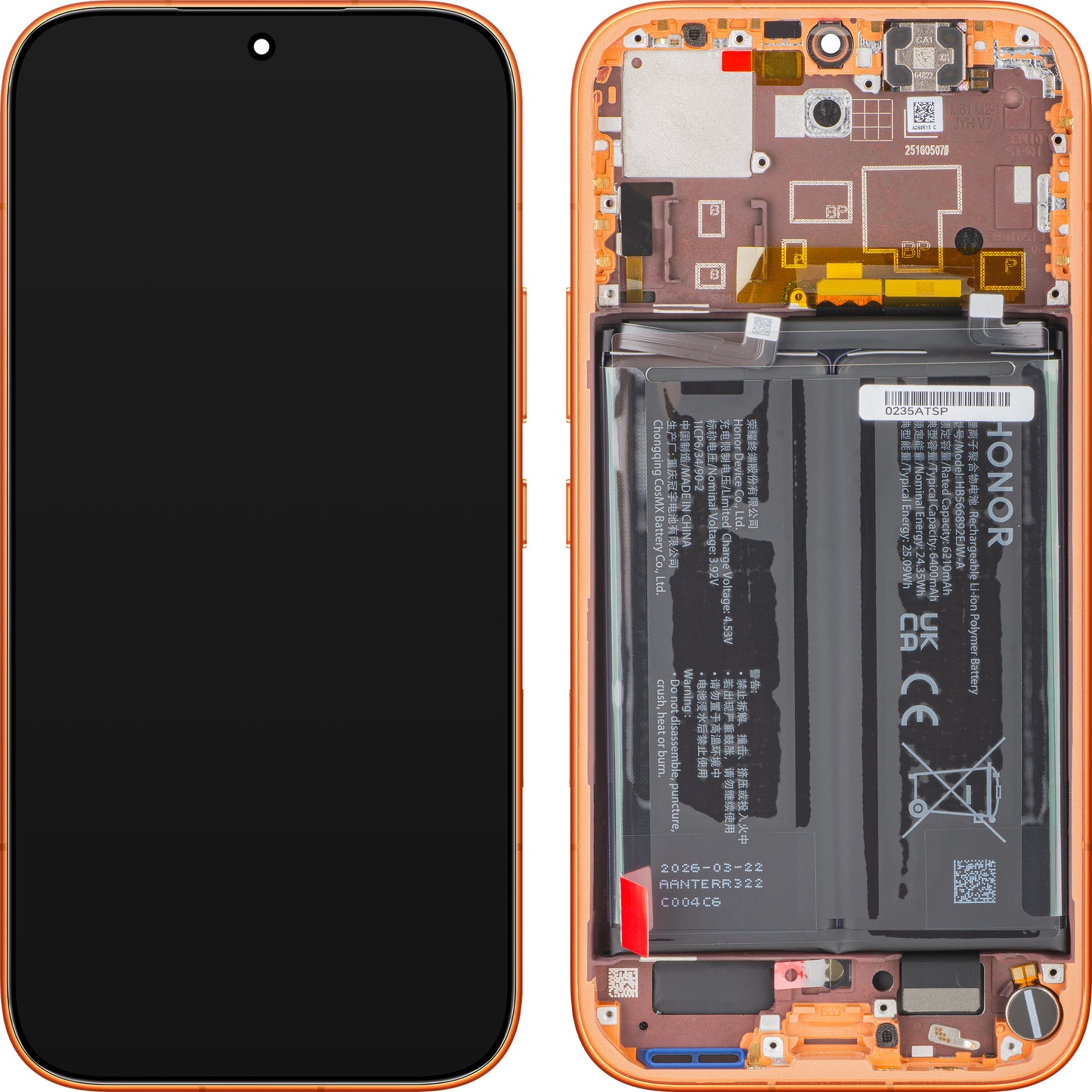 Honor 600 Touchscreen Display, with Frame and Battery, Orange, Service Pack 0235ATSP