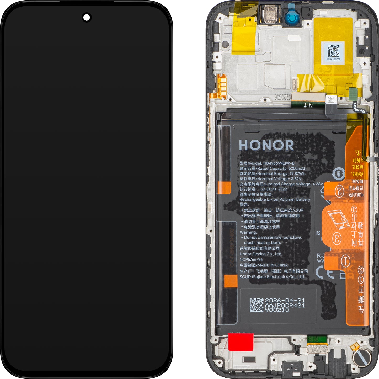 Displej s dotykovou obrazovkou Honor X6c, s rámom a batériou, čierny (Midnight Black), servisný balík 0235APGS