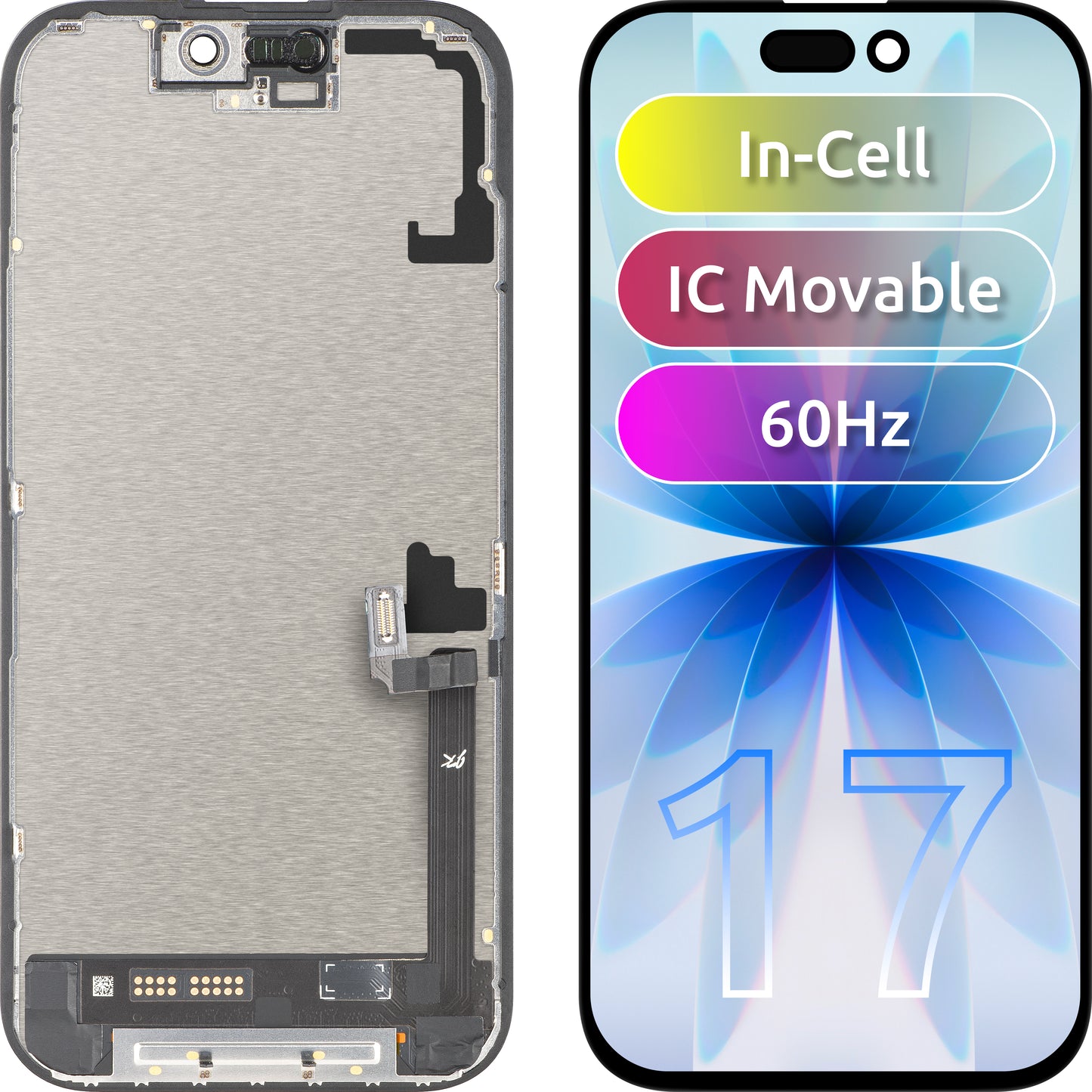 Displej s dotykovou obrazovkou JK pre Apple iPhone 17, s rámom, verzia LCD In-Cell IC pohyblivý, čierny