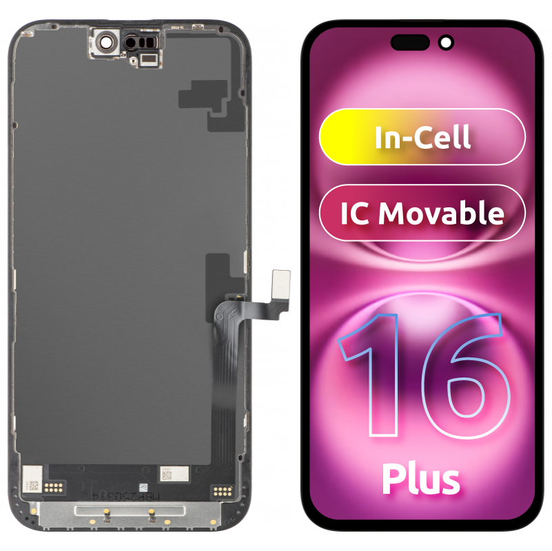Displej s dotykovou obrazovkou JK pre Apple iPhone 16 Plus, s rámom, verzia LCD In-Cell IC Movable, čierna