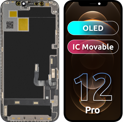 JK dotykový displej pre Apple iPhone 12 / 12 Pro, s rámom, OLED IC pohyblivá verzia, čierny