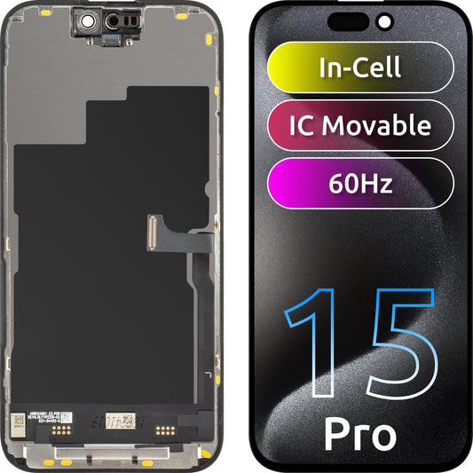 Displej s dotykovou obrazovkou JK pre Apple iPhone 15 Pro, s rámom, verzia LCD In-Cell IC Movable, čierna