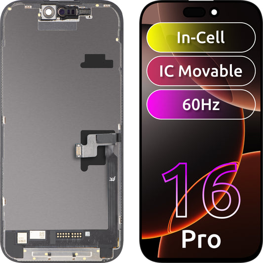 Displej s dotykovou obrazovkou JK pre Apple iPhone 16 Pro, s rámom, verzia LCD In-Cell IC pohyblivý, čierny