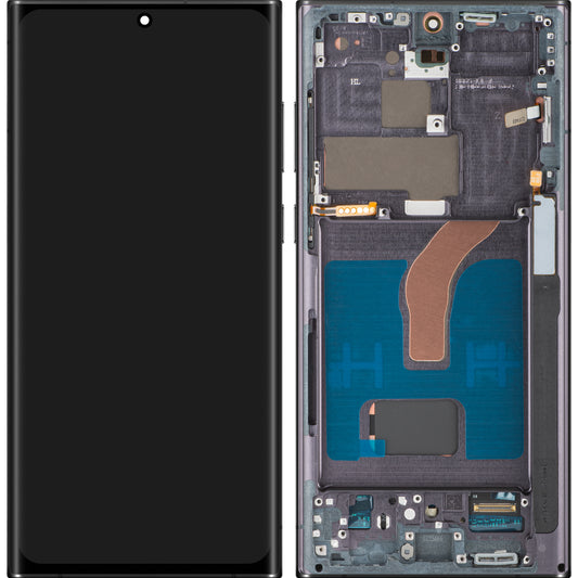 MP dotykový displej kompatibilný so Samsung Galaxy S22 Ultra 5G S908, s rámom, OLED verzia, čierny, výmena