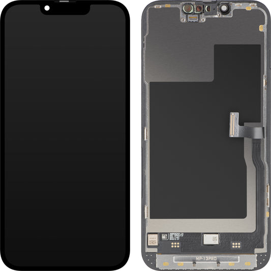Displej s dotykovou obrazovkou MP kompatibilný s Apple iPhone 13 Pro, s rámom, prémiová verzia Soft OLED FHD 120Hz diagnostický, čierny
