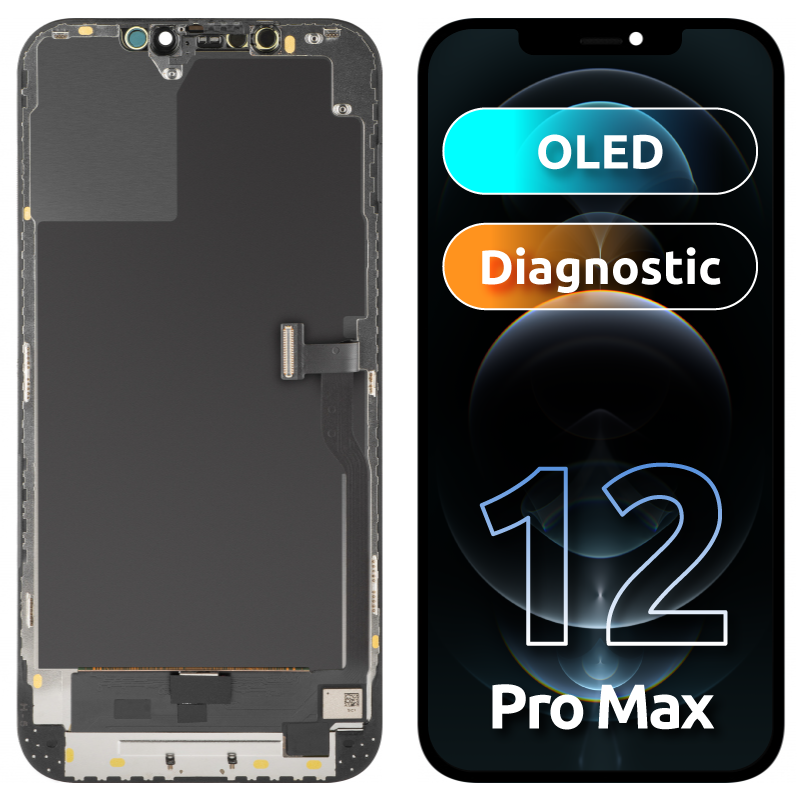 Displej s dotykovou obrazovkou MP kompatibilný s Apple iPhone 12 Pro Max, s rámom, verzia OLED Diagnostic, čierna