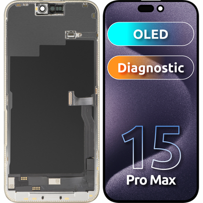 Displej s dotykovou obrazovkou MP kompatibilný s Apple iPhone 15 Pro Max, s rámom, verzia OLED FHD Diagnostic, čierna