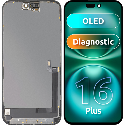 Displej s dotykovou obrazovkou MP kompatibilný s Apple iPhone 16 Plus, s rámom, verzia OLED FHD Diagnostic, čierna