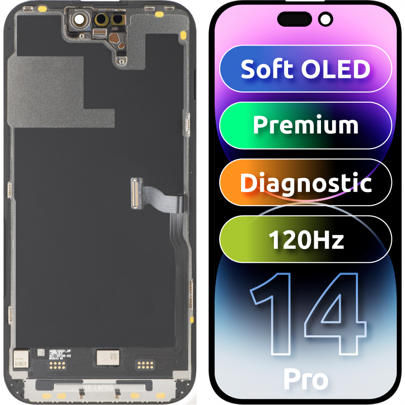 Displej s dotykovou obrazovkou MP kompatibilný s Apple iPhone 14 Pro, s rámom, prémiová verzia Soft OLED FHD 120Hz diagnostická, čierna