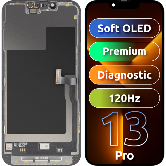 Displej s dotykovou obrazovkou MP kompatibilný s Apple iPhone 13 Pro, s rámom, prémiová verzia Soft OLED FHD 120Hz diagnostický, čierny