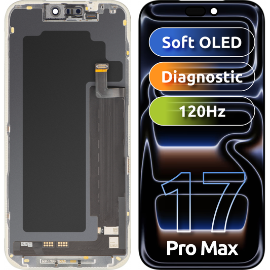 Displej s dotykovou obrazovkou MP kompatibilný s Apple iPhone 17 Pro Max, s rámom, softvérová verzia OLED FHD diagnostická, čierna