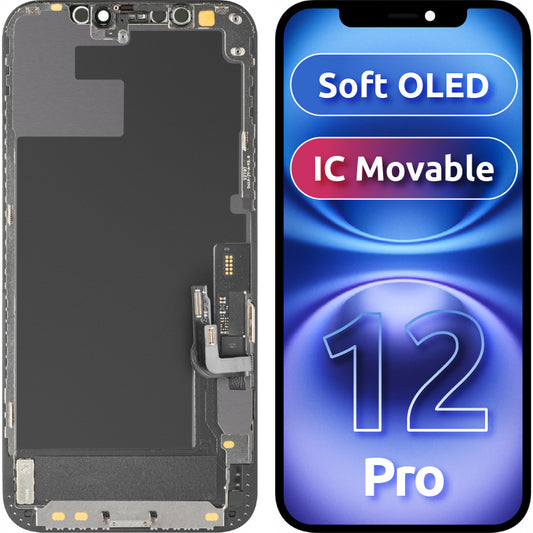 Displej s dotykovou obrazovkou MP kompatibilný s Apple iPhone 12 / 12 Pro, s rámom, verzia Soft OLED IC Movable FHD, čierna