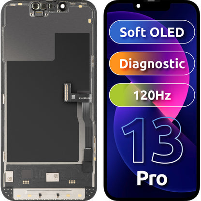 Displej s dotykovou obrazovkou MP kompatibilný s Apple iPhone 13 Pro, s rámom, verzia Soft OLED 120Hz FHD Diagnostic, čierna