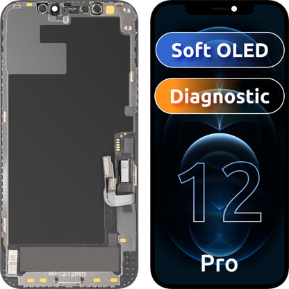 Displej s dotykovou obrazovkou MP kompatibilný s Apple iPhone 12 / 12 Pro, s rámom, softvérová verzia OLED FHD diagnostika, čierny