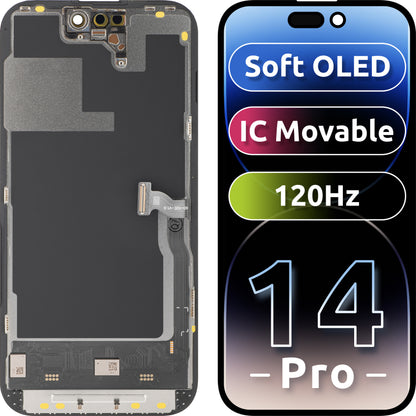 Displej s dotykovou obrazovkou MP kompatibilný s Apple iPhone 14 Pro, s rámom, verzia Soft OLED IC Movable 120Hz FHD, čierna