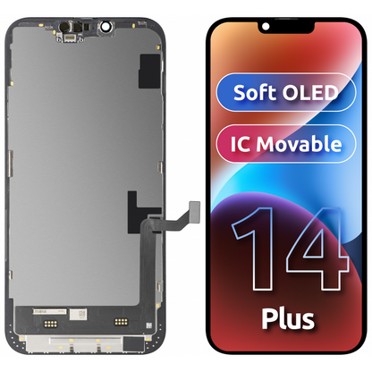 Displej s dotykovou obrazovkou MP kompatibilný s Apple iPhone 14 Plus, s rámom, verzia Soft OLED FHD IC Movable, čierna