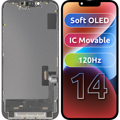 Displej s dotykovou obrazovkou MP kompatibilný s Apple iPhone 14, s rámom, verzia Soft OLED FHD 120Hz IC Movable, čierna