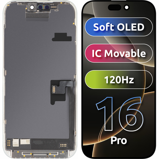 Displej s dotykovou obrazovkou MP kompatibilný s Apple iPhone 16 Pro, s rámom, verzia Soft OLED FHD 120Hz IC Movable, čierna