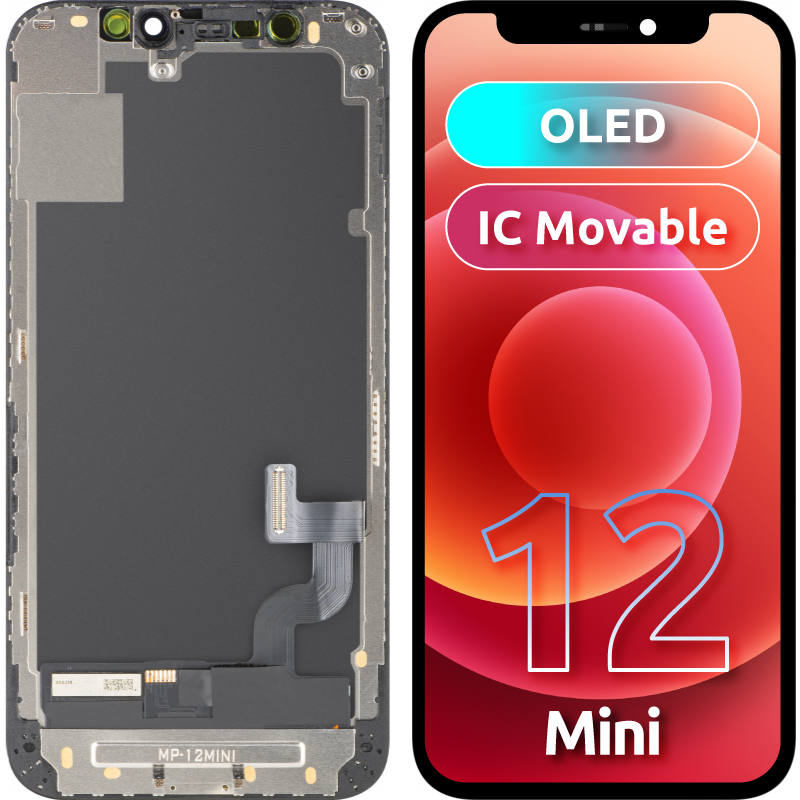 MP dotykový displej kompatibilný s Apple iPhone 12 mini, s rámom, verzia OLED FHD IC Movable, čierny