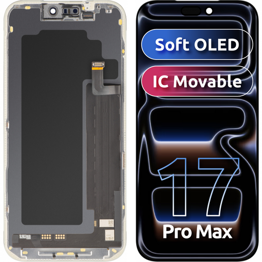 MP dotykový displej kompatibilný s Apple iPhone 17 Pro Max, s rámom, verzia Soft OLED FHD IC Movable, čierny
