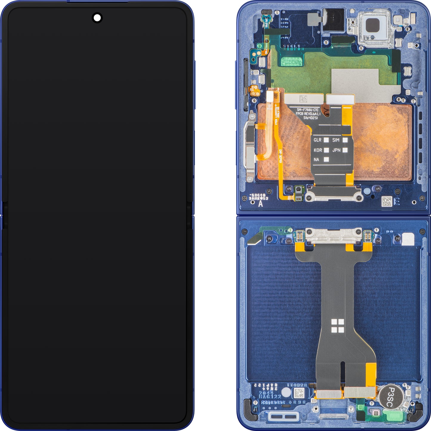 Displej s dotykovou obrazovkou Samsung Galaxy Z Flip7 F766, s rámom, pod vnútorným, modrý (Blue Shadow), servisný balík GH82-37581A