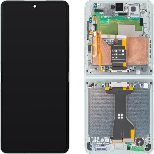 Displej s dotykovou obrazovkou Samsung Galaxy Z Flip7 F766, s rámom, pod vnútornou časťou, zelený (mäta), servisný balík GH82-37581E