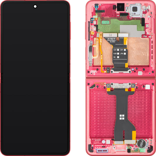 Displej s dotykovou obrazovkou Samsung Galaxy Z Flip7 F766, s rámom, pod vnútornou časťou, koralová (korálovo červená), servisný balík GH82-37581D