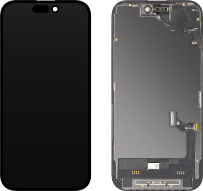 Displej s dotykovou obrazovkou a snímačom priblíženia MP kompatibilný s Apple iPhone 15, s rámom, softvérová verzia OLED FHD diagnostika, čierny