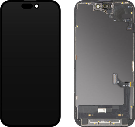 Displej s dotykovou obrazovkou a snímačom priblíženia MP kompatibilný s Apple iPhone 15, s rámom, softvérová verzia OLED FHD diagnostika, čierny