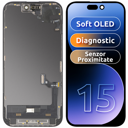 Displej s dotykovou obrazovkou a snímačom priblíženia MP kompatibilný s Apple iPhone 15, s rámom, softvérová verzia OLED FHD diagnostika, čierny