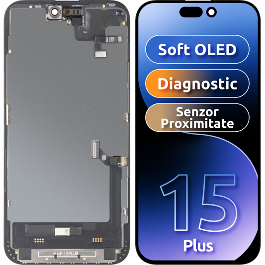 Displej s dotykovou obrazovkou a snímačom priblíženia MP kompatibilný s Apple iPhone 15 Plus, s rámom, softvérová verzia OLED FHD diagnostika, čierny
