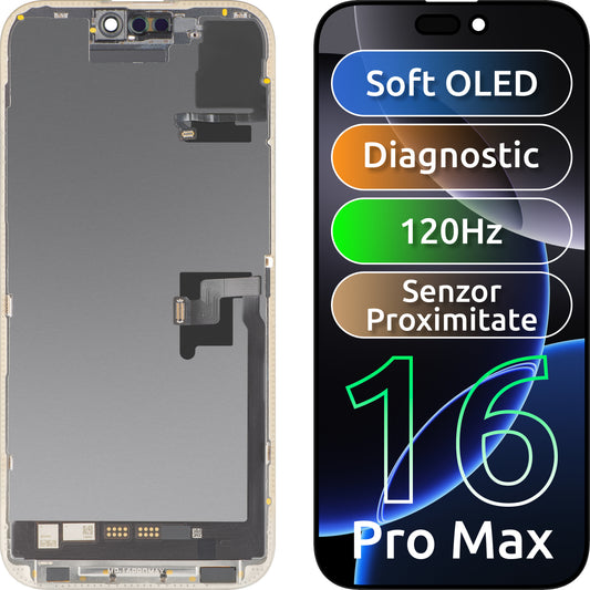 Displej s dotykovou obrazovkou a snímačom priblíženia MP kompatibilný s Apple iPhone 16 Pro Max, s rámom, softvérová verzia OLED FHD 120Hz diagnostická, čierna