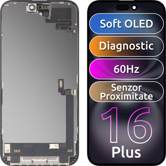 Displej s dotykovou obrazovkou a snímačom priblíženia MP kompatibilný s Apple iPhone 16 Plus, s rámom, softvérová verzia OLED FHD diagnostika, čierny